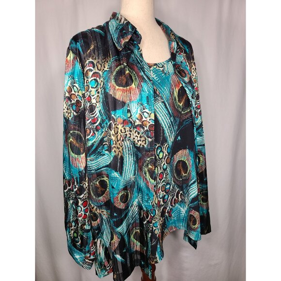 Drapers Studio Long Sleeves Womens Shirt Top 2 Piece Set Peacock Size L A100 - Picture 6 of 14